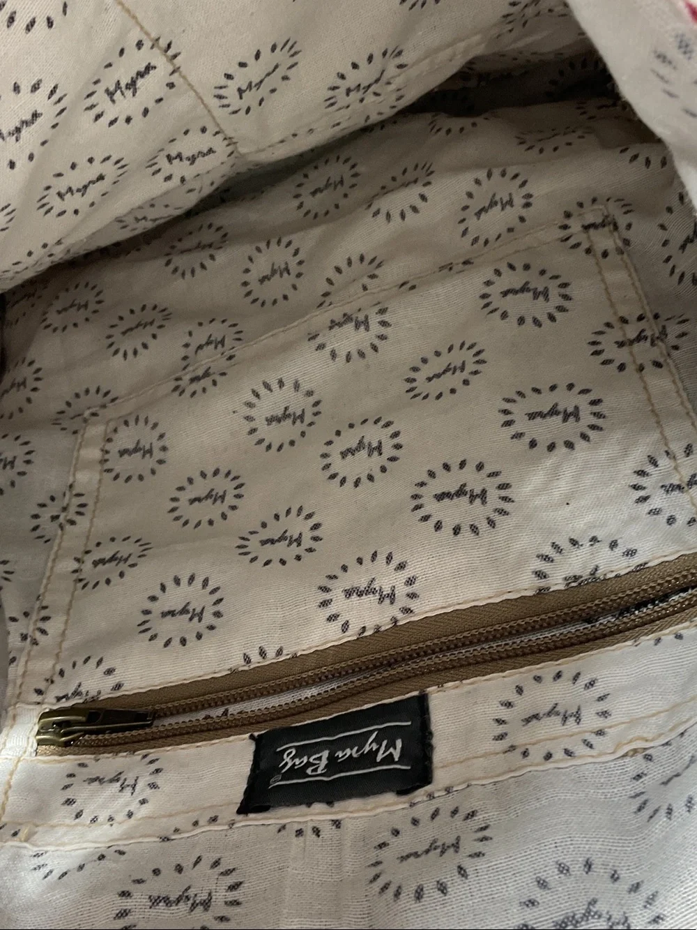 Myra Bag Multicolor Geometric Backpack with Gray Haircalf Flap
